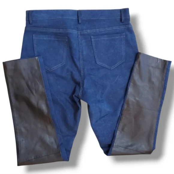 NWT Lambskin Leather & Denim Blue Jeans ARTELIER NICOLE MILLER Pant Size 31 - Picture 5 of 8